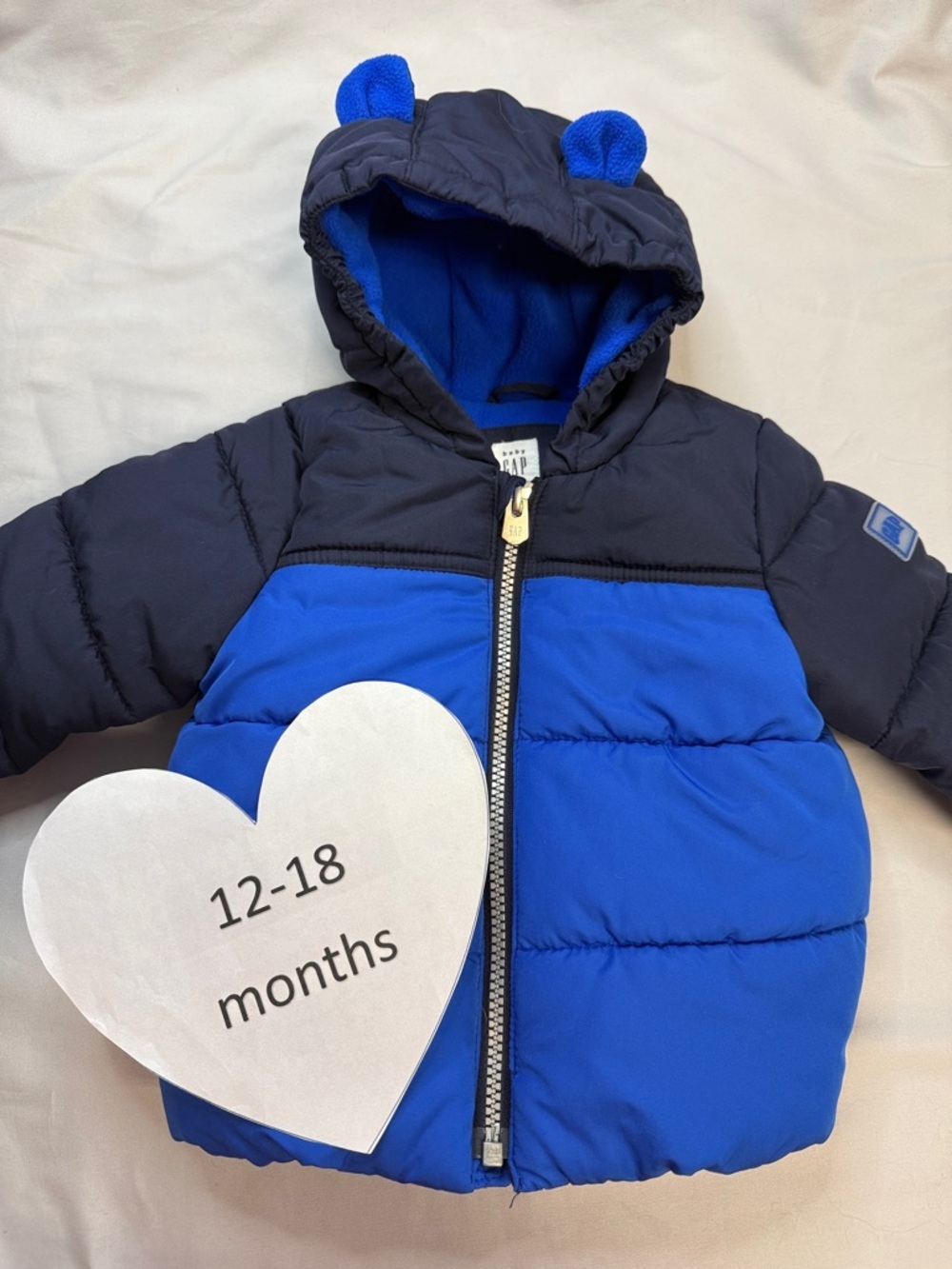 GAP Blue and Navy Puffer Jacket with Hood and Ear Details